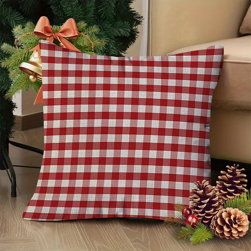 Red and White Christmas Pillow Cover, Buffalo Check, Gingham, Stripe or Solid Red Throw Pillow Case for Sofa and Bed