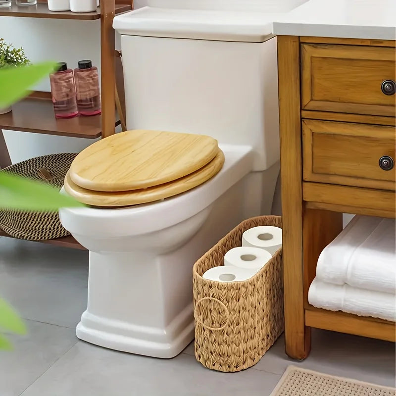 Woven Toilet Paper Basket, Vintage-Style Bathroom Storage Basket for Toilet Rolls and Towels, Natural