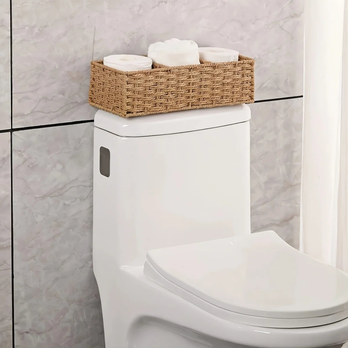 Paper Rope Storage Box, Woven Toilet Tank Top Basket for Tissues, Cosmetics and Toiletries, Natural