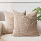 Textured Woven Pillow Covers Set of 2, Neutral Farmhouse Throw Pillow Cases for Sofa and Bed, 45 x 45 cm, Beige, Camel, Dark Green or Brick Red