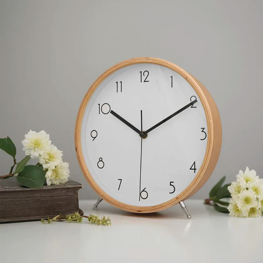 Wooden Table Clock, Silent Desk and Shelf Clock for Living Room and Bedroom, Four Styles