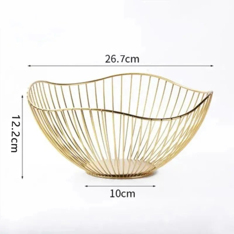 Wire Fruit Basket with Wavy Rim, Nordic Countertop Bowl for Fruit, Bread and Snacks, Gold or Black