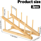 Bamboo Dish Drying Rack, Plate Rack for Plates, Lids, Cutting Boards and Books, Single or Set of 2