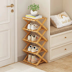 Foldable Wooden Shoe Rack, Installation-Free Shoe Shelf for Entryway, Closet and Hallway, Natural or Black, 4 or 5 Tiers