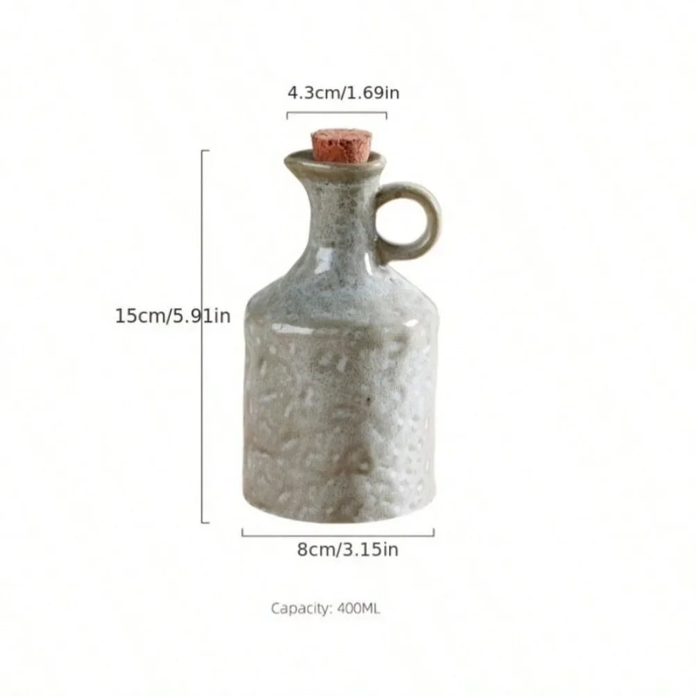 Ceramic Oil Bottle, 400 ml Pottery Dispenser for Olive Oil, Vinegar and Soy Sauce, Green or White