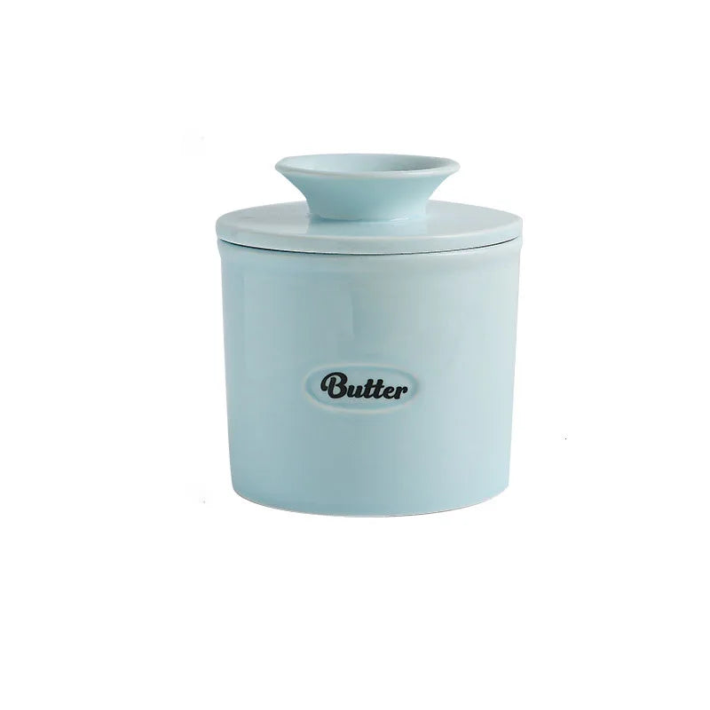 French Butter Crock with Lid, Ceramic Butter Keeper that Keeps Butter Soft on the Counter, White, Black or Light Blue