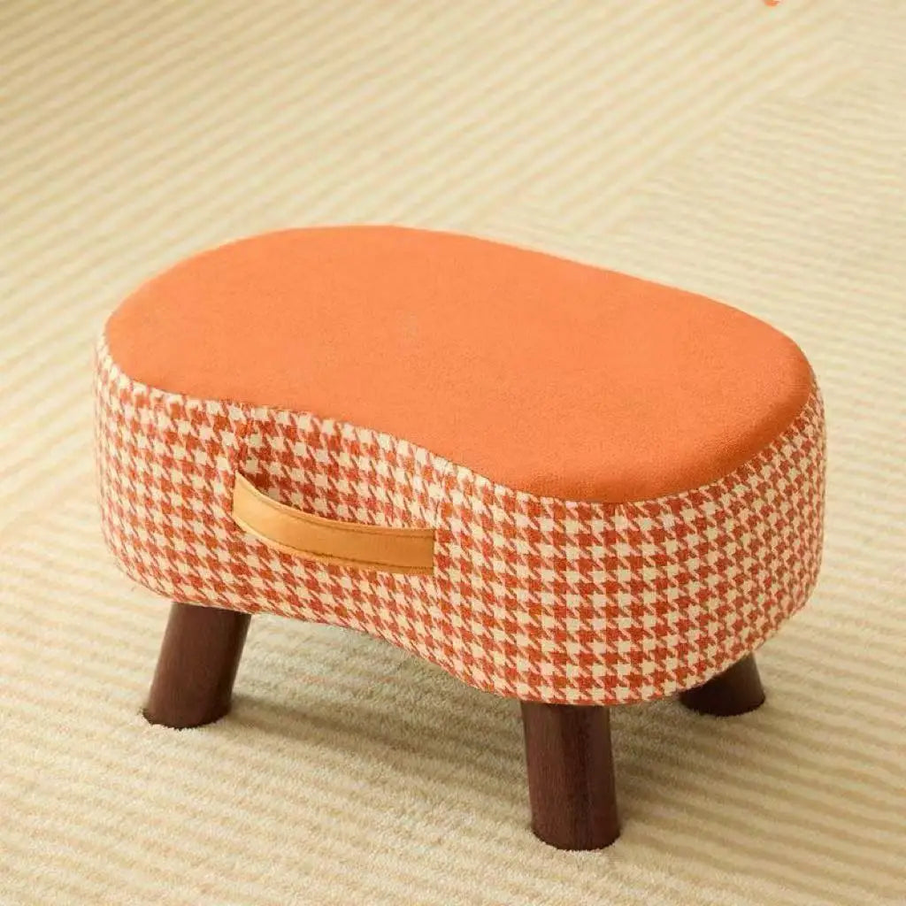 Small Upholstered Footstool, Low Stool for Sofa, Entryway and Bedroom, Ivory, Chocolate Brown, Grey Houndstooth or Coral