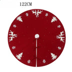 Knitted Christmas Tree Skirt with Reindeer, Cozy Holiday Tree Skirt for Under the Tree, 122 cm, Red