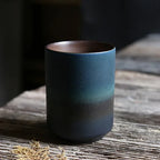 Kiln-Glazed Ceramic Cup, 200 ml Japanese-Style Coffee and Tea Cup, Blue and White, Black or Dark Blue
