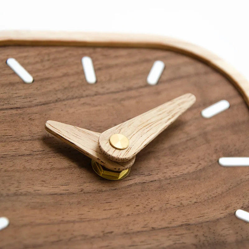 Solid Wood Table Clock with Walnut-Tone Face, Silent Desk Clock for Bedside and Shelf