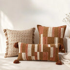 Chenille Jacquard Pillow Cover with Tassels, Boho Geometric Throw Pillow Case for Sofa and Bed, Square or Lumbar