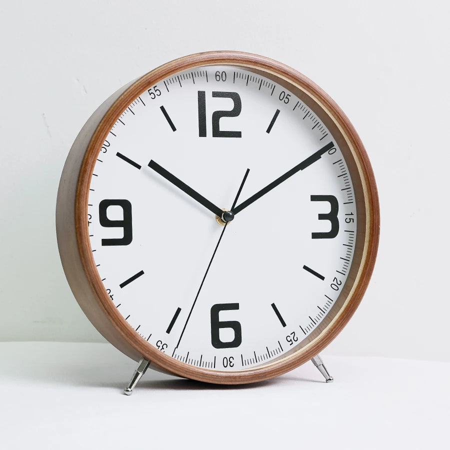 Wooden Table Clock, Silent Desk and Shelf Clock for Living Room and Bedroom, Four Styles