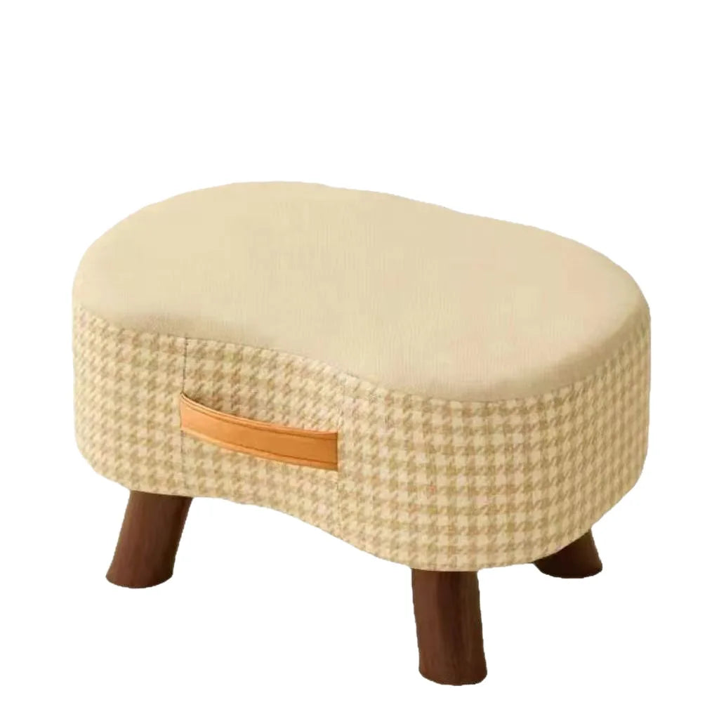 Small Upholstered Footstool, Low Stool for Sofa, Entryway and Bedroom, Ivory, Chocolate Brown, Grey Houndstooth or Coral