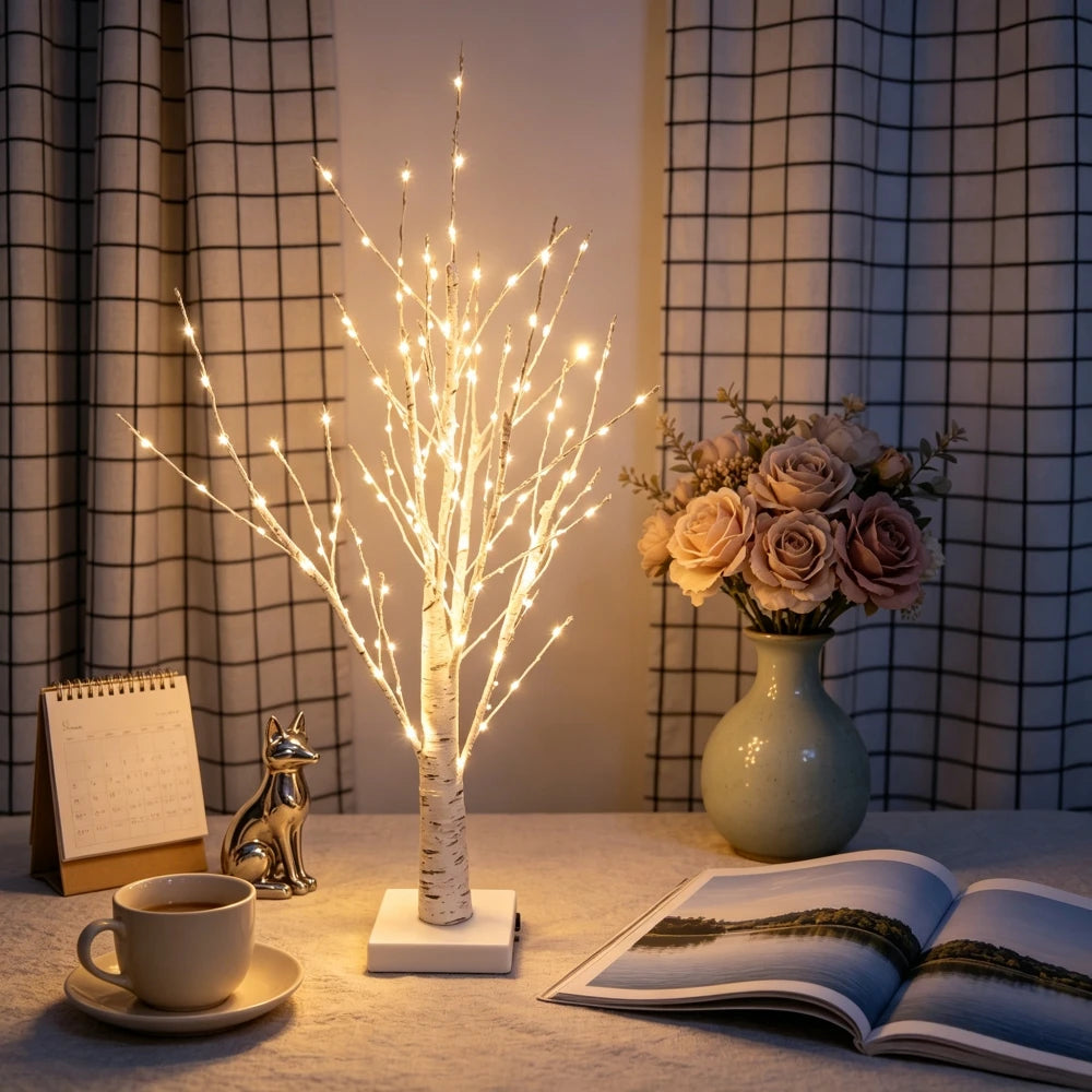 LED Birch Tree with 144 Warm White Lights, USB or Battery Christmas Tabletop Tree for Living Room and Windowsill