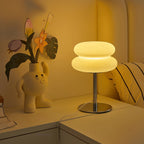 Bauhaus Mushroom Table Lamp, Dimmable Layered Bedside Light with Chrome Stand for Bedroom and Living Room, White or Orange