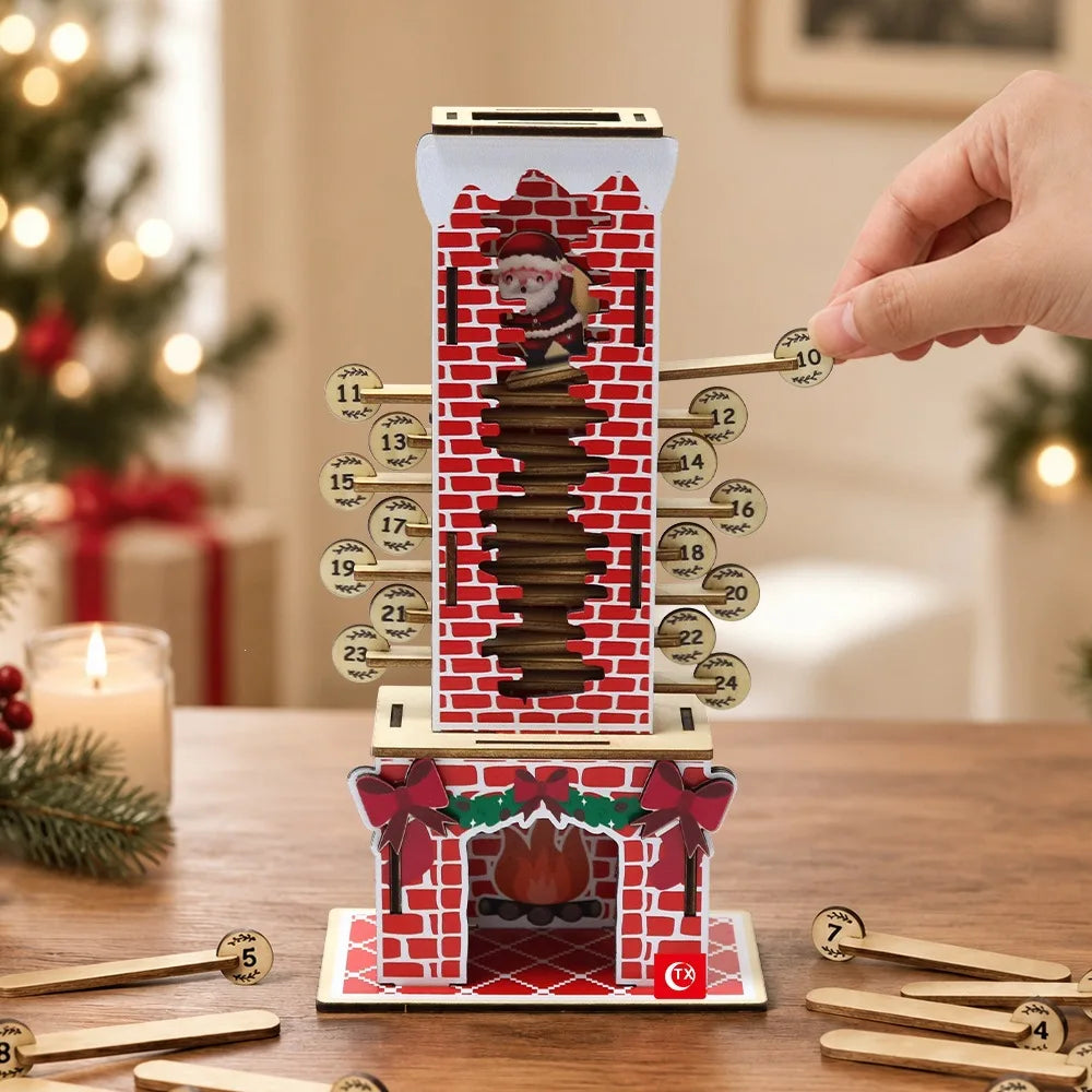 Wooden advent calendar with Santa chimney