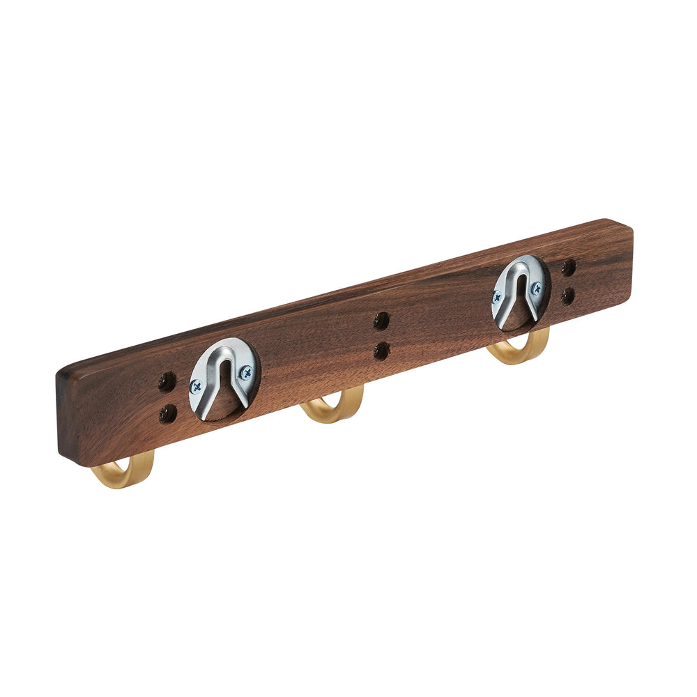 Walnut-Tone Towel Hook Rail, 3-Hook Wall Rack for Towels, Robes and Coats