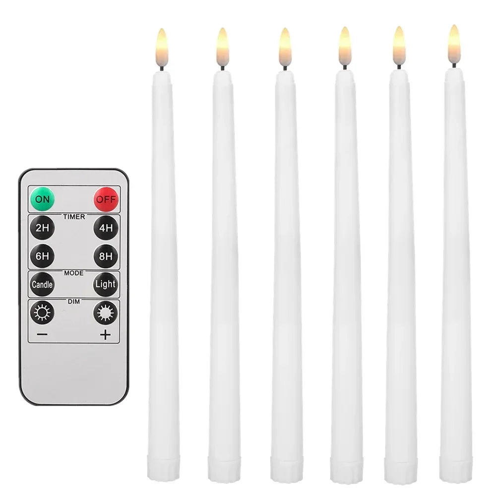 Flameless LED Taper Candles with Remote, Flickering Battery Candlesticks for Christmas Table and Mantel, White or Ivory, Set of 6 or 12
