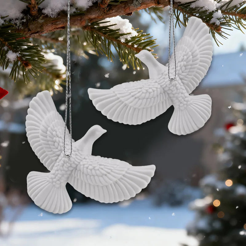 White Dove Christmas Ornaments Set of 2, Bird Tree Decorations for Christmas Tree and Wreaths