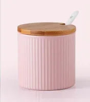 Pastel Ceramic Seasoning Jars, Macaron-Color Salt and Spice Containers with Lids, White, Grey, Mint or Pink
