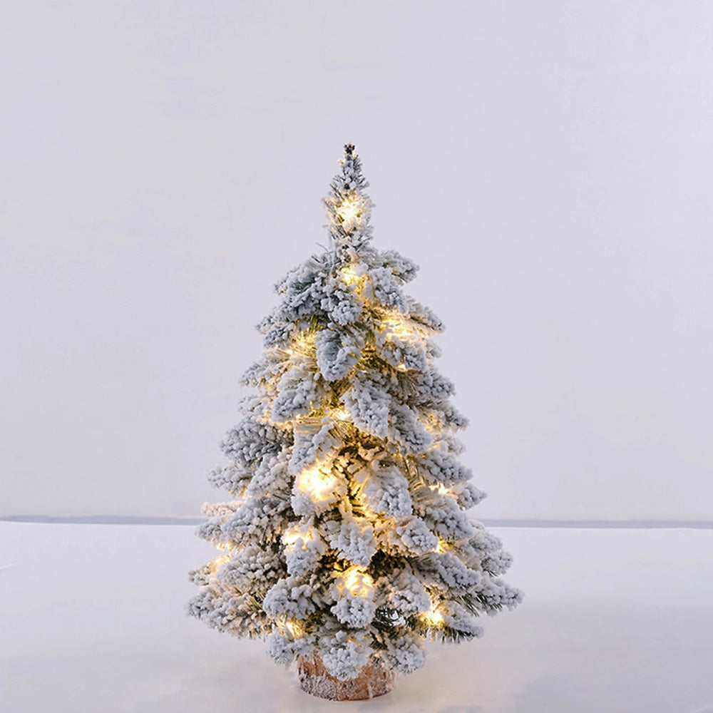 Snow Flocked Tabletop Christmas Tree with LED Lights, Mini Holiday Tree for Desk, Shelf and Windowsill