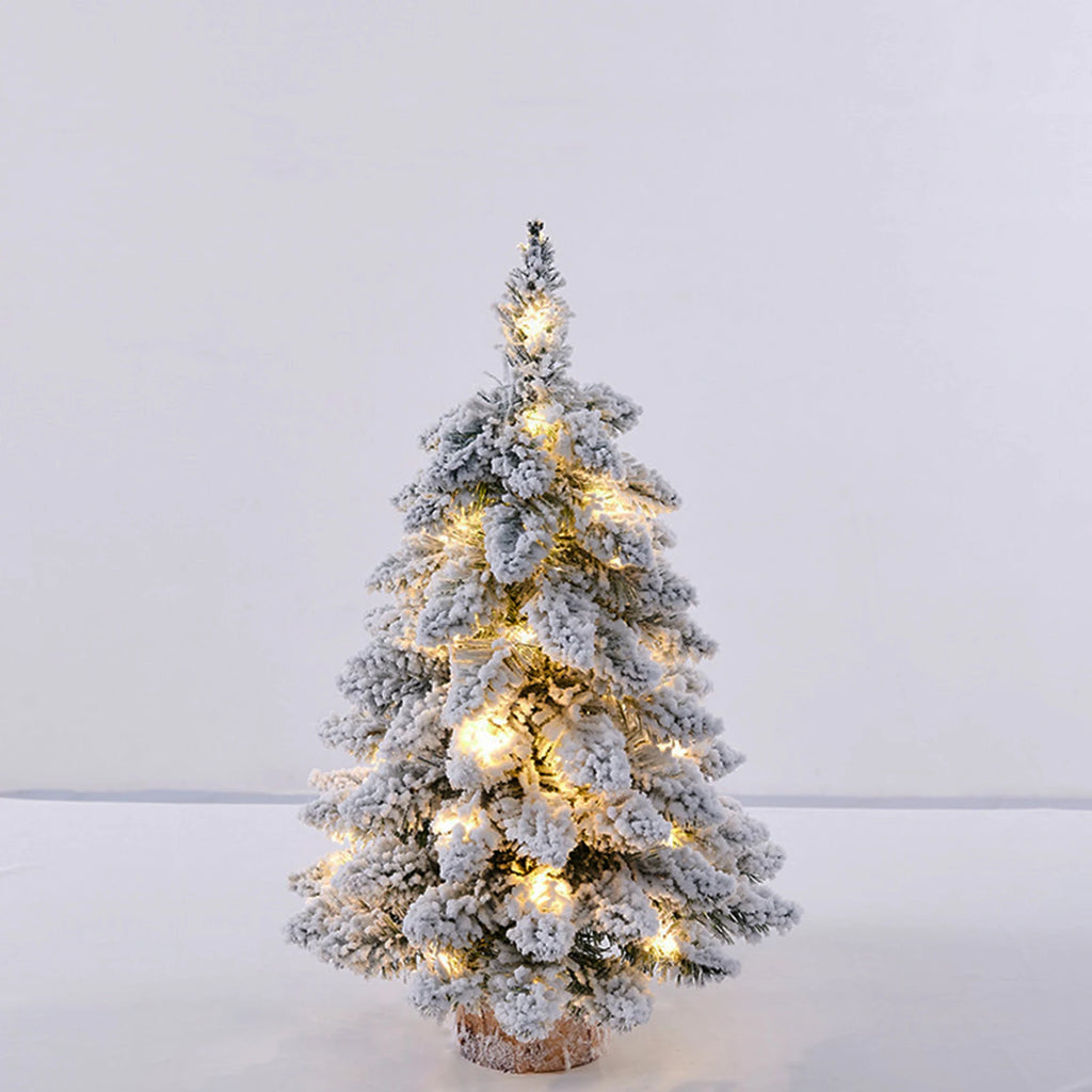 Snow Flocked Tabletop Christmas Tree with LED Lights, Mini Holiday Tree for Desk, Shelf and Windowsill