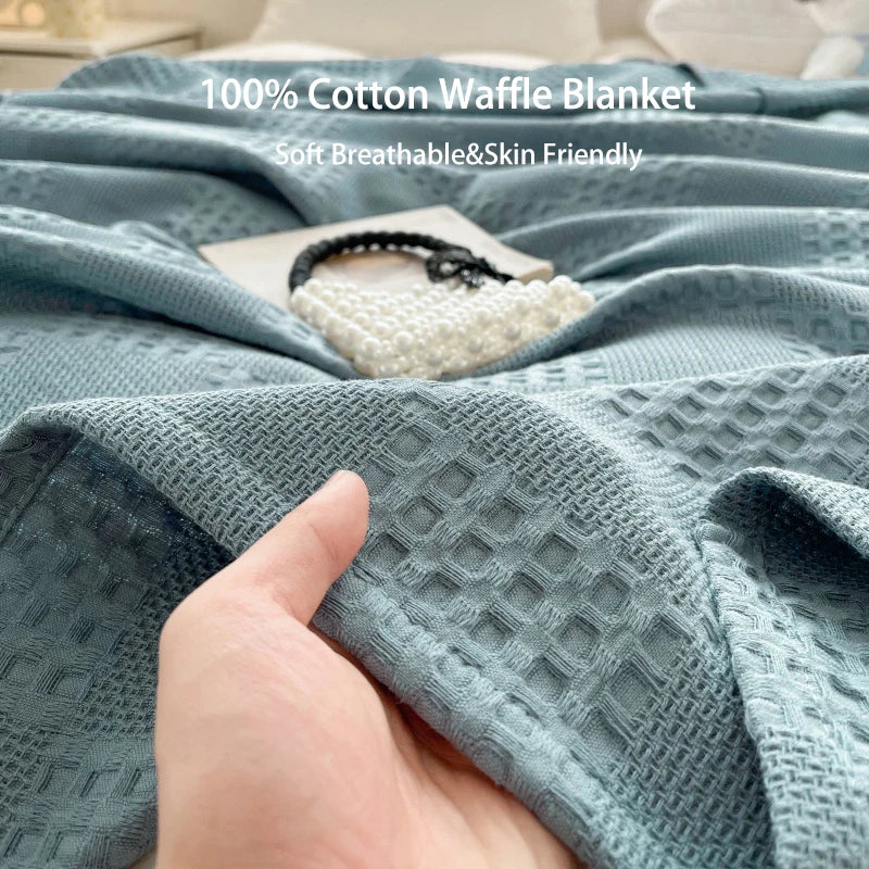 Cotton Waffle Throw Blanket, Soft Breathable Waffle Weave Blanket for Sofa and Bed, 100 x 150 cm, Light Grey, Dark Grey, Dusty Blue or Yellow