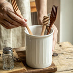 Ceramic Cutlery Holder with Drainage Holes, Countertop Utensil Caddy for Forks, Spoons and Chopsticks