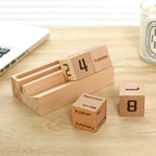 Wooden Perpetual Calendar, Flip Block Desk Calendar for Month and Date