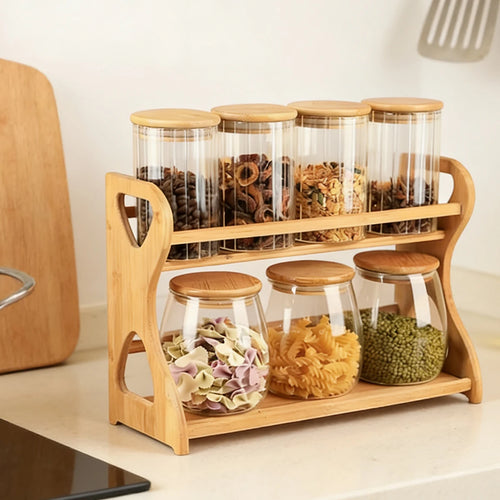 2-Tier Bamboo Spice Rack, No-Assembly Countertop Organizer for Spices, Oils and Condiments
