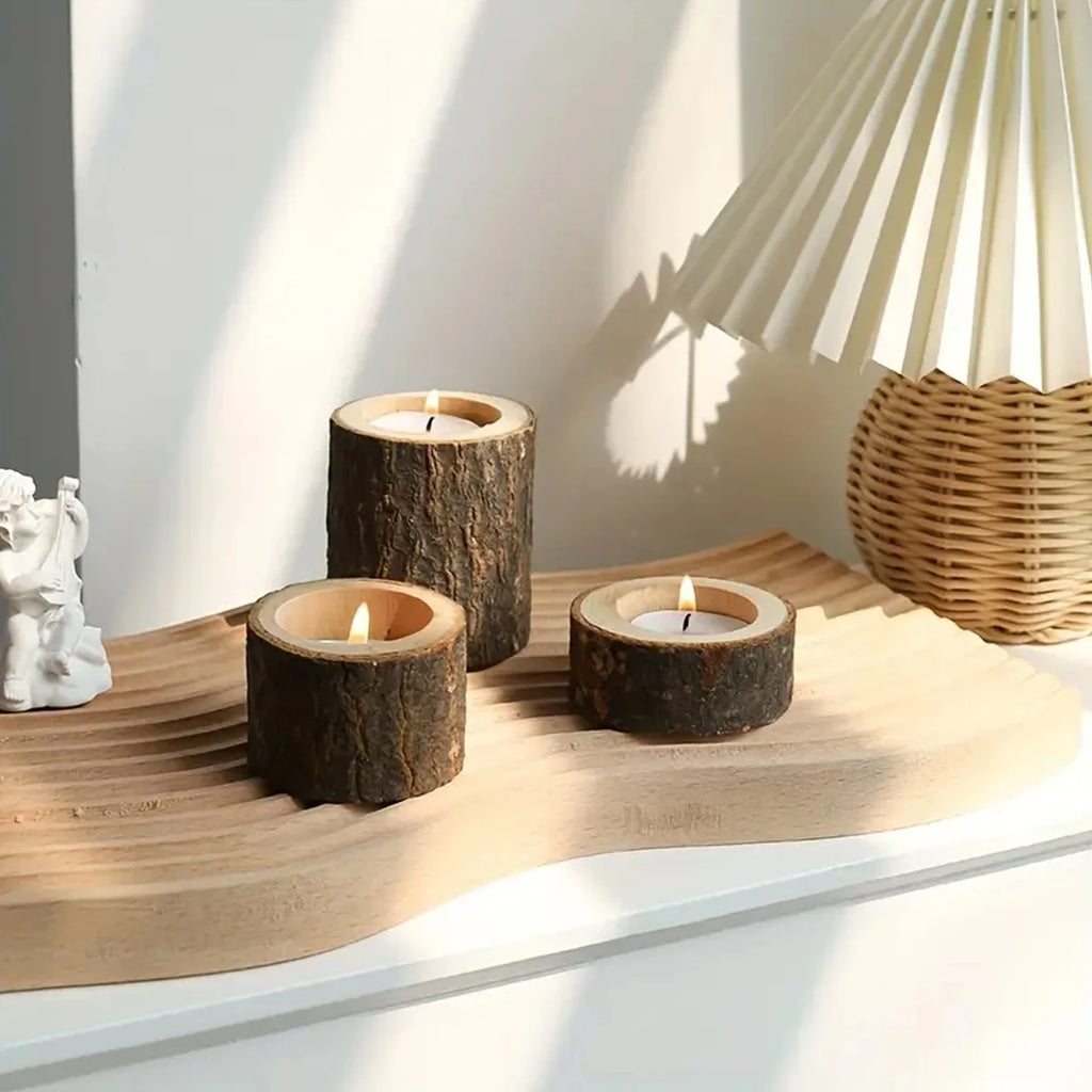 Tree Stump Tealight Holders Set of 3, product photo 1