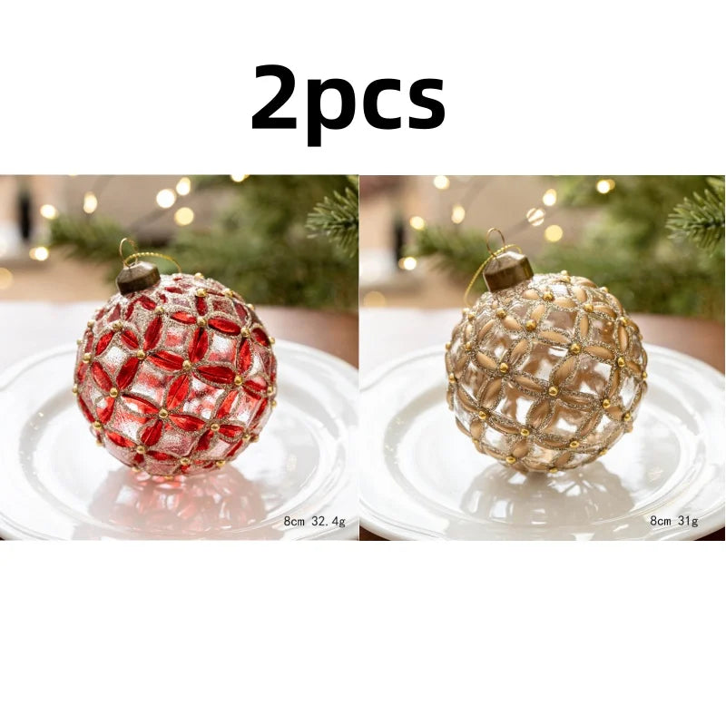 Gold Christmas Balls Set of 2, 8 cm Retro Christmas Tree Ornaments, Three Designs