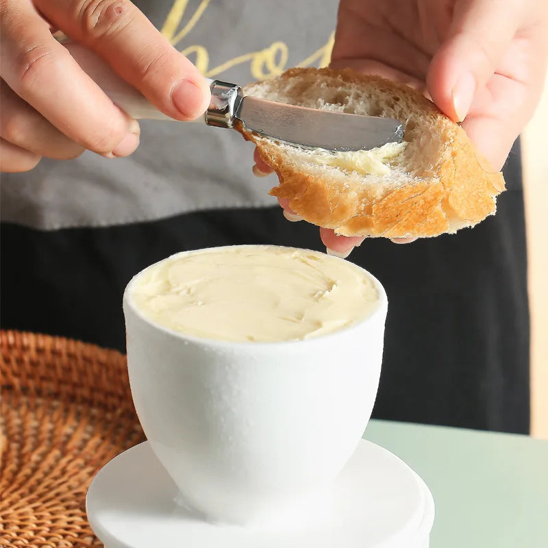 French Butter Crock with Lid, Ceramic Butter Keeper that Keeps Butter Soft on the Counter, White, Black or Light Blue