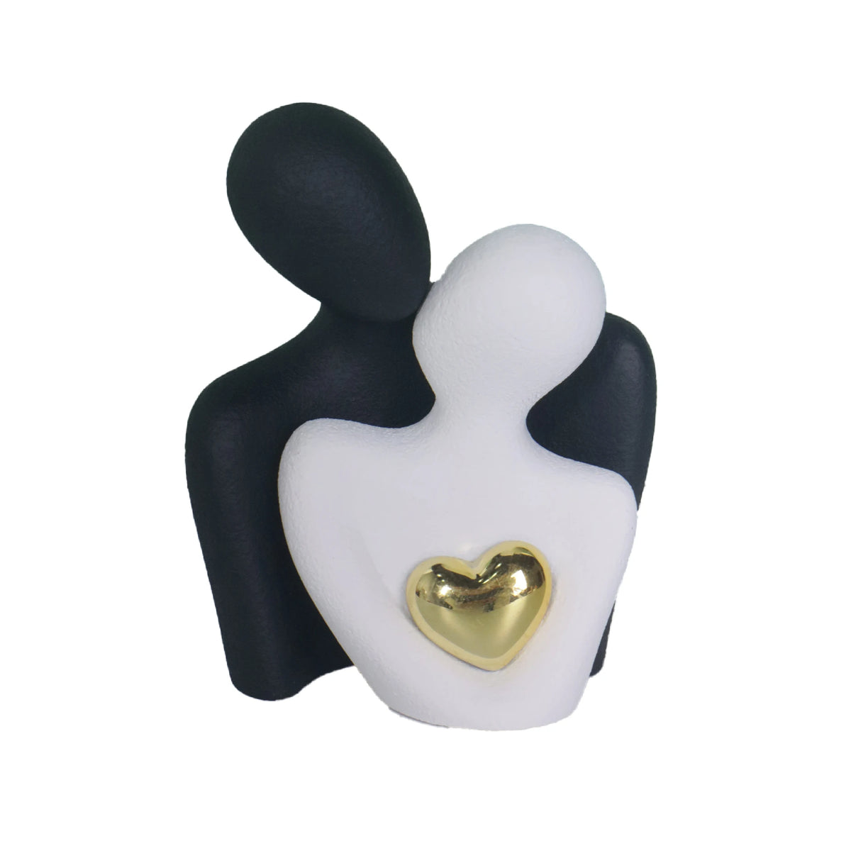 Hugging Couple Figurine, Abstract Ceramic-Look Sculpture for Shelf and Bedroom, White and Black, Black and White or Black