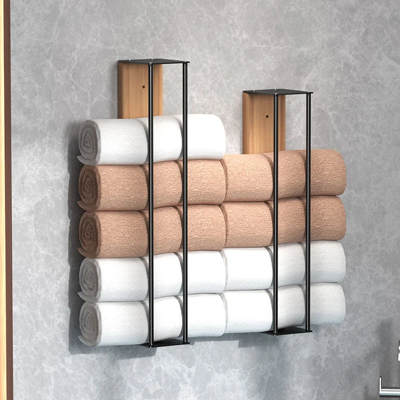 Wall-Mounted Rolled Towel Rack, Decorative Bathroom Towel Storage, No Drilling Needed, 40 or 50 cm