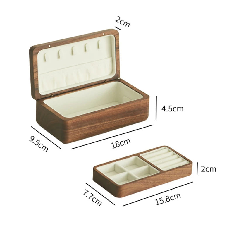 Wooden Jewelry Box, Two-Layer Jewelry Case for Rings, Earrings and Necklaces, Beige or Grey Lining