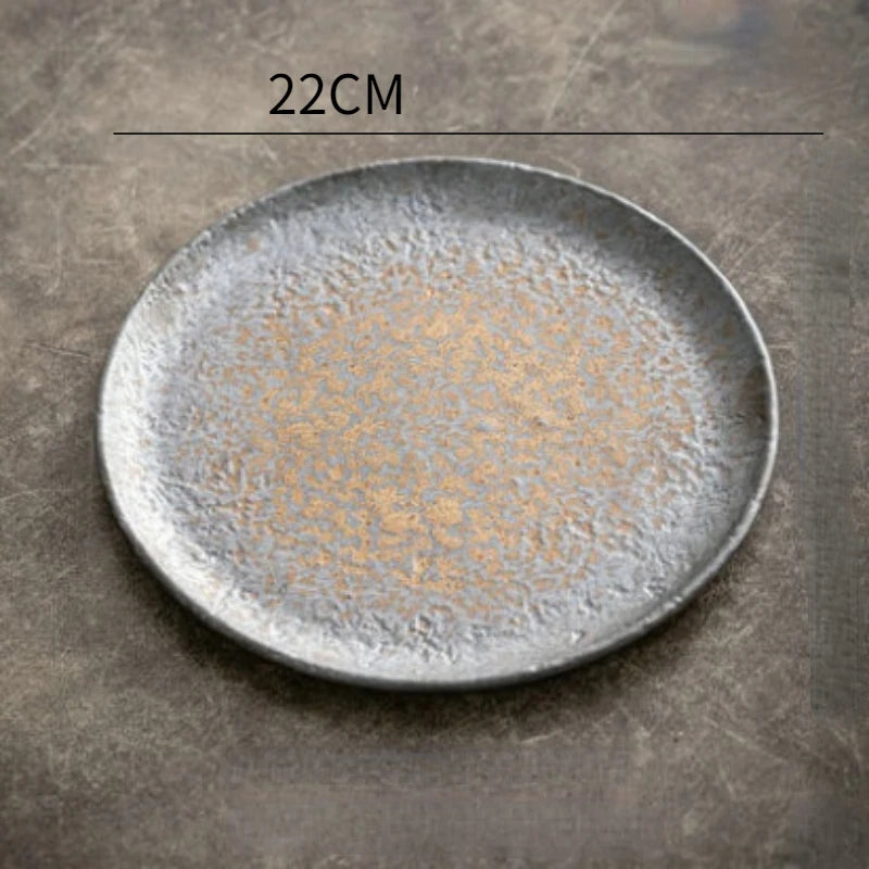 Hammered Stoneware Plate, Shallow Round Plate for Steak, Salad and Fruit, Three Sizes