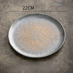 Hammered Stoneware Plate, Shallow Round Plate for Steak, Salad and Fruit, Three Sizes