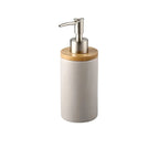 Ceramic Bathroom Accessories Set, Soap Dispenser and Tumbler on a Wooden Tray for Bathroom Counter, White, Grey or Black