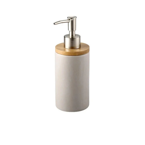 Ceramic Bathroom Accessories Set, Soap Dispenser and Tumbler on a Wooden Tray for Bathroom Counter, White, Grey or Black