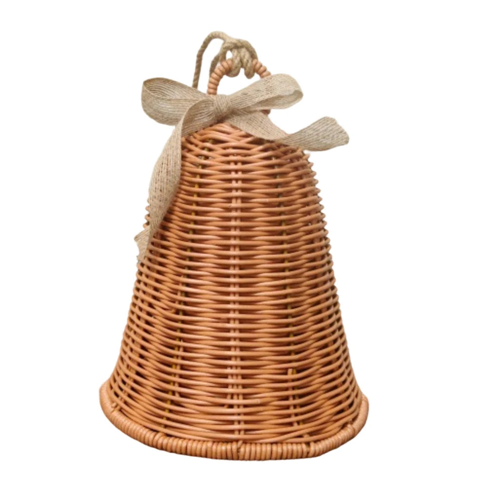 Woven Rattan-Look Christmas Bell, Hanging Ornament for Door, Wall and Christmas Tree, Small or Large