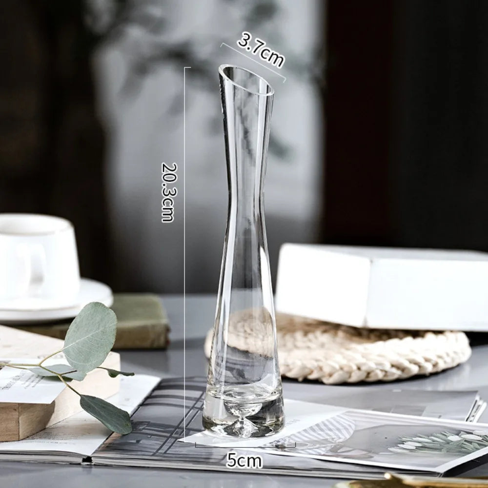 Slanted Glass Bud Vase, Clear Artistic Vase for Single Flowers and Cuttings, Single or Set of 3