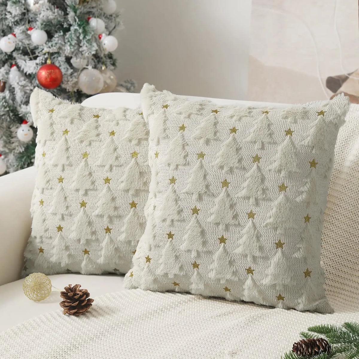 Knitted Christmas Tree Pillow Cover, Holiday Throw Pillow Case for Sofa and Bed, Green, Red or White