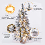 Snow Flocked Tabletop Christmas Tree with LED Lights, Mini Holiday Tree for Desk, Shelf and Windowsill