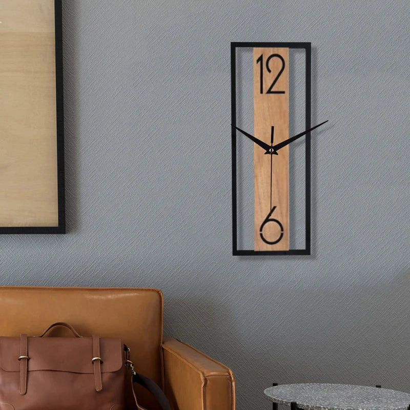 Rectangular Wood Grain Wall Clock, Silent Minimalist Clock for Living Room and Office