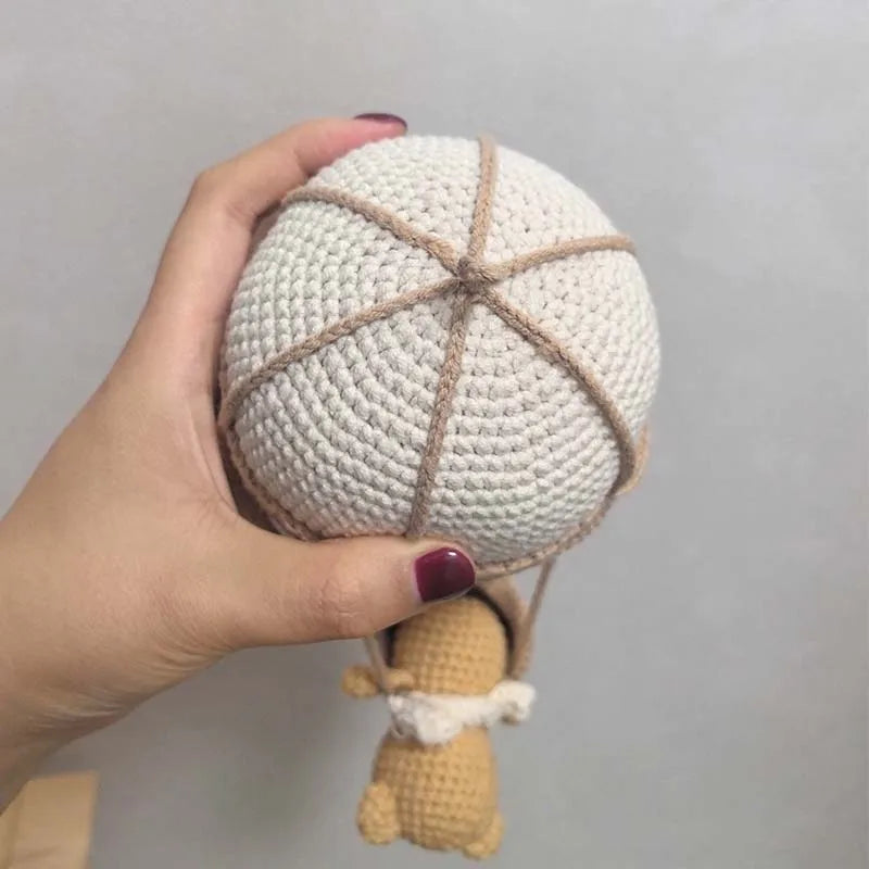 Crochet Hot Air Balloon Wall Hanging, Handmade Nursery and Kids Room Decor, Cream or Blue