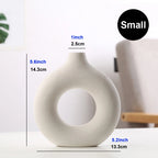 Ceramic Donut Vase, Nordic Round Hollow Vase for Pampas Grass and Dried Flowers, Black or White, Small or Large