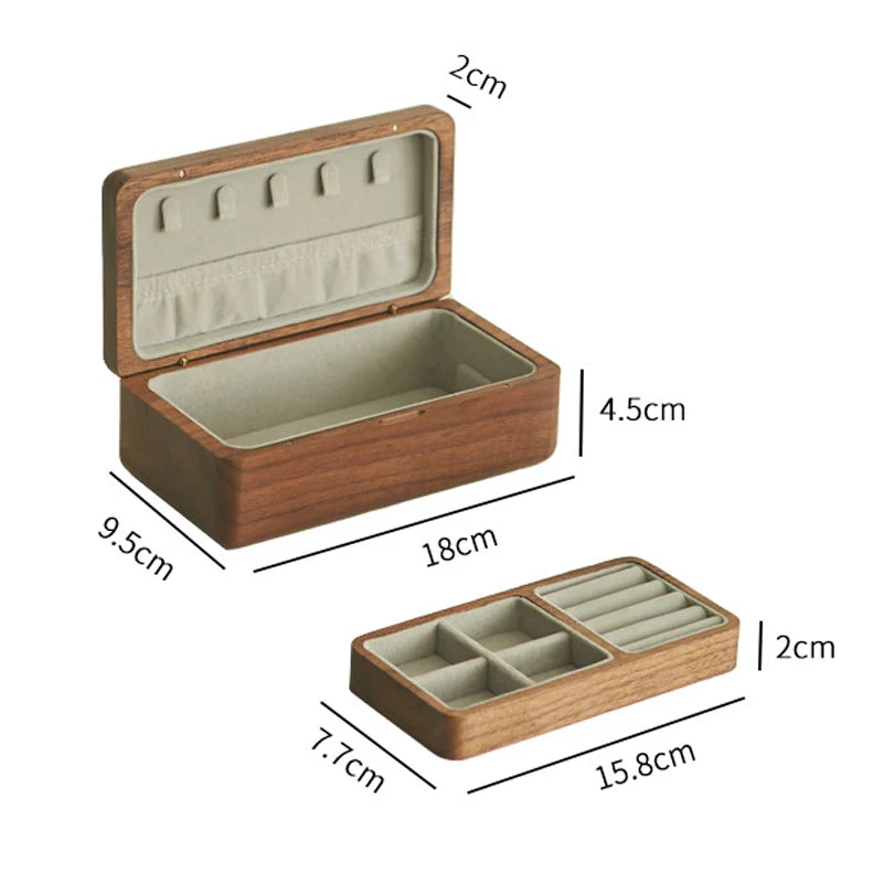 Wooden Jewelry Box, Two-Layer Jewelry Case for Rings, Earrings and Necklaces, Beige or Grey Lining