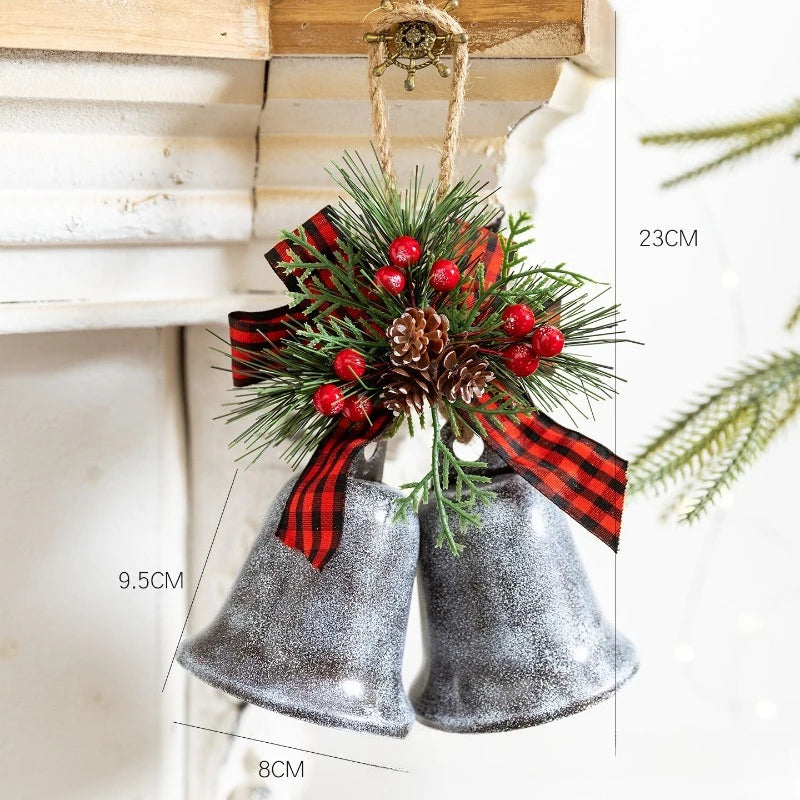 Christmas Bells with Pine and Bow, Open Bell Ornament for Christmas Tree, Door and Wall, Green, Red, Silver or Bronze
