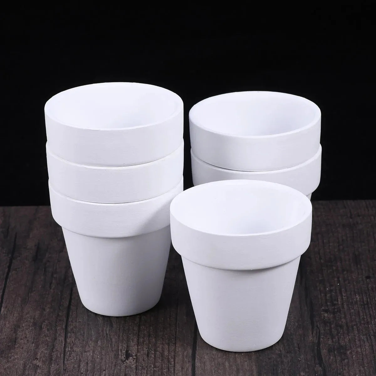 White Terracotta Pots Set of 6, 8 cm Small Planters with Drainage Holes for Succulents and Herbs
